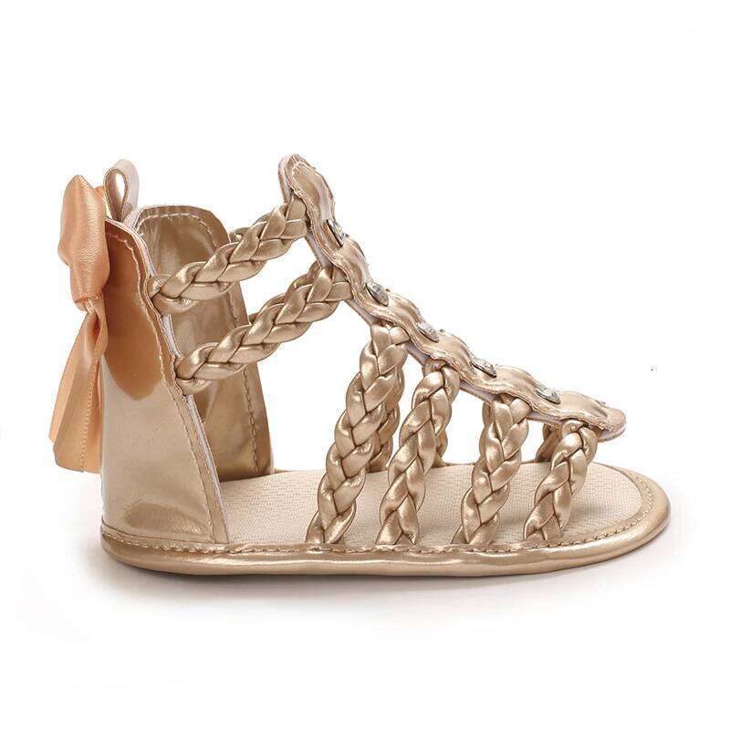Fashionable gold baby girl summer casual Roman hollow sandals soft sole comfortable and non slip walking shoes