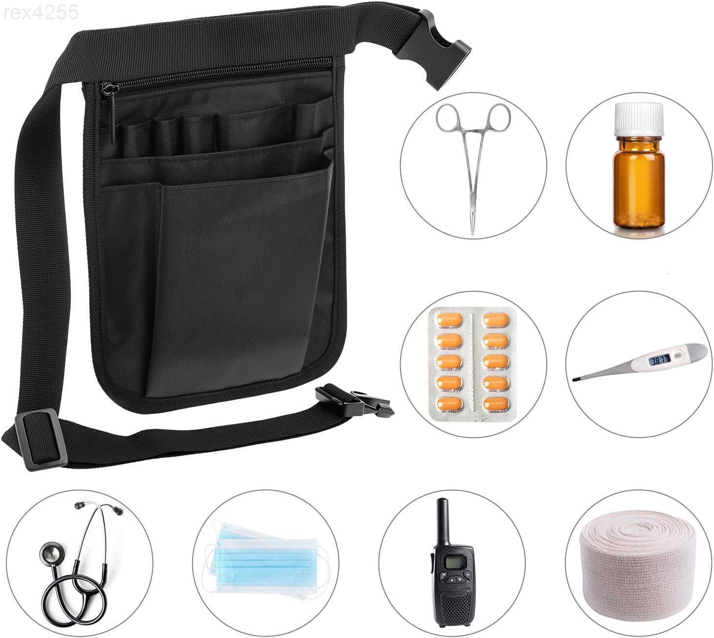 Medical Organizer Belt Nurse Storage Bag Waist Bag Pouch for Medical Scissors Care Kit Tool Black 10x7W250912