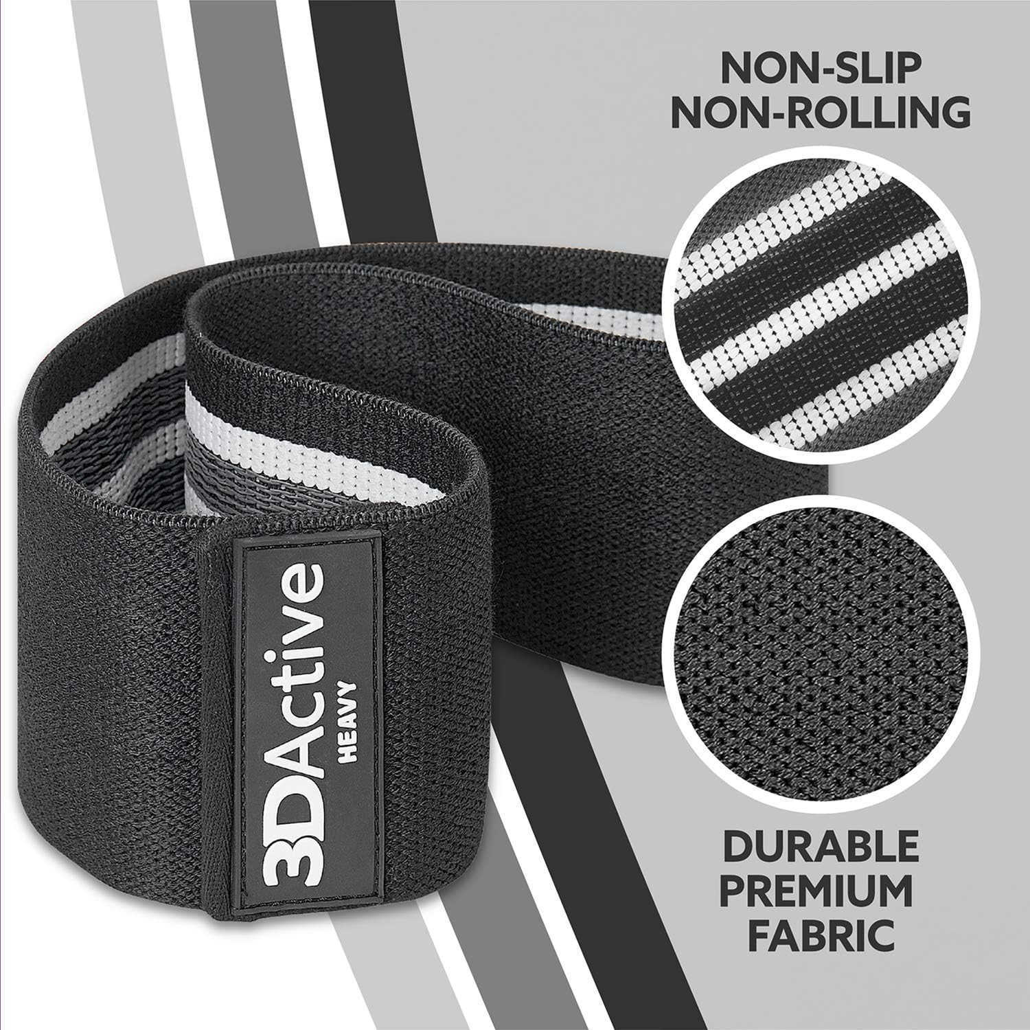 3DActive Fabric Resistance Bands for Legs Butt Wide NonSlip Hip Band Set for Home Gym Workouts Exercise Guide Carry Bag Included W250912