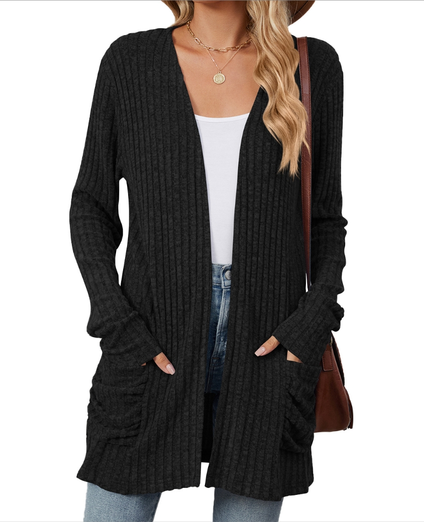 Fall/Winter New Arrival Solid-Color Pocket Long-Sleeve Base Layer Cardigan Knit Sweater