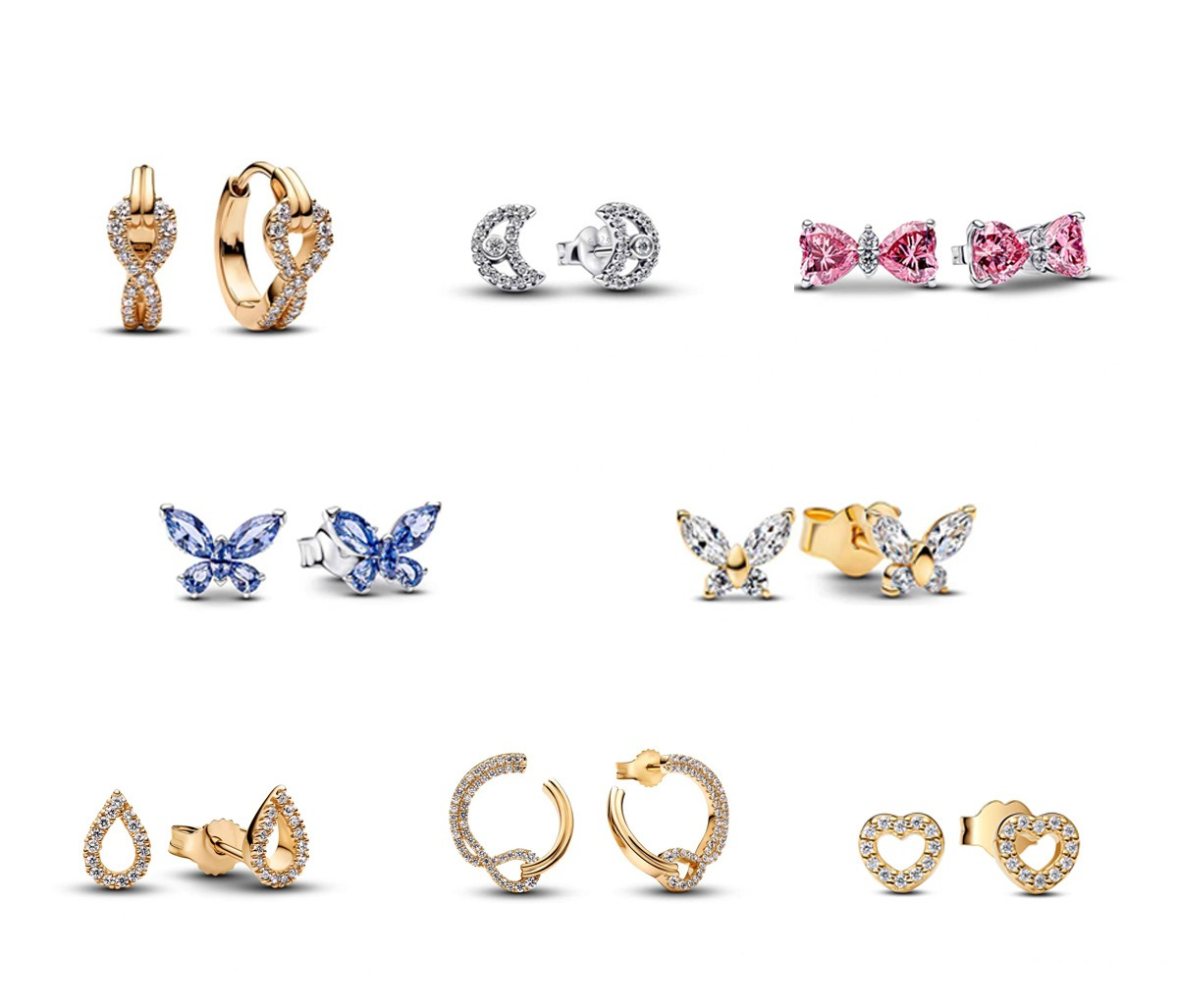 925 Sterling silver New Love Eternal Heart Earrings Bow Earrings Water Drop Versatile Moon Earrings