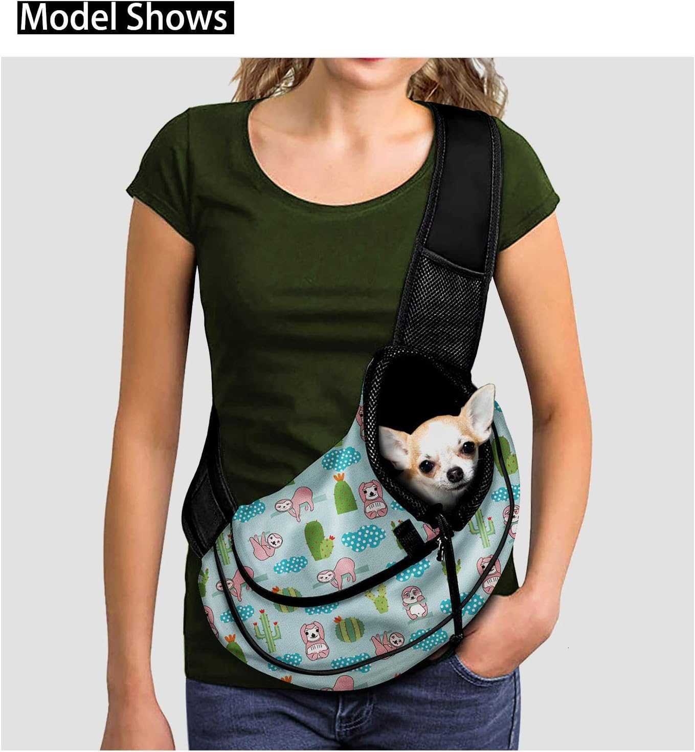 Mandala Flowers Pet Dog Sling Carrier Colorful Puppy Sling Bag Small Cats Sling Boho Style Adjustable Strap Breathable Mesh Pet Carrier Front Pack for