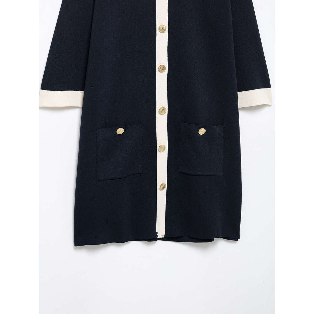 DHEssentials 2025 Summer New Style Little Chanel Black and White Contrast Gold Button Turn-Down Collar Short Sleeve Dress 1822101