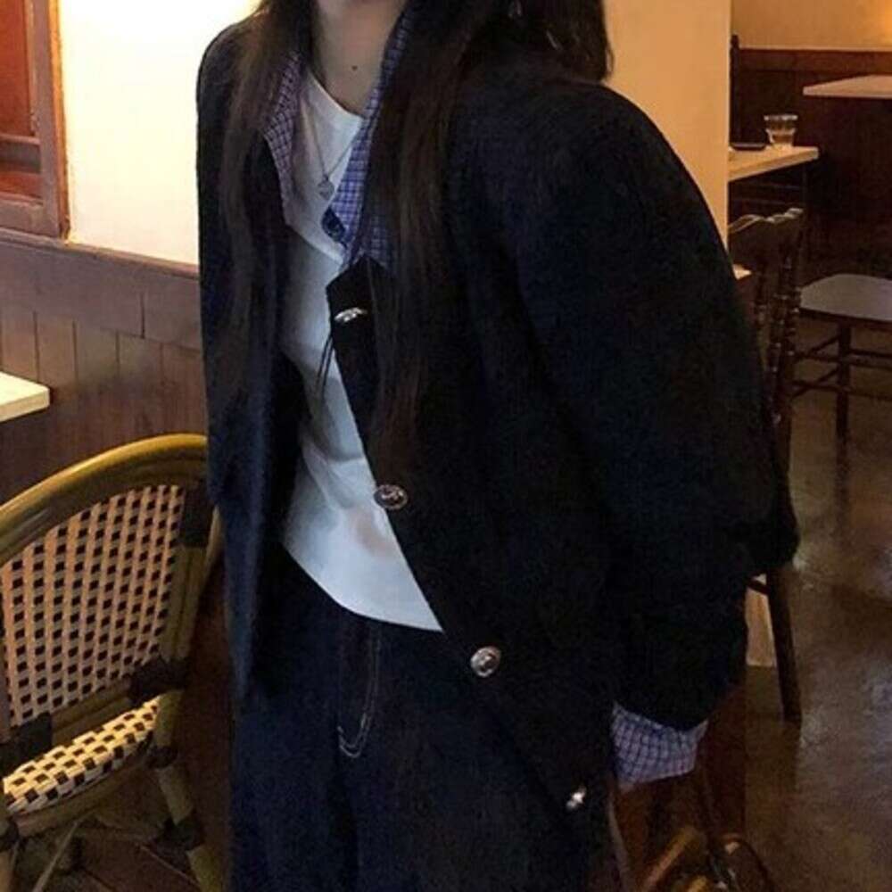 DHEssentials 2025 Autumn New Loose Casual College Style Women's Elegant Commuter Lapel Fake Two-Piece Chanel-Style Jacket