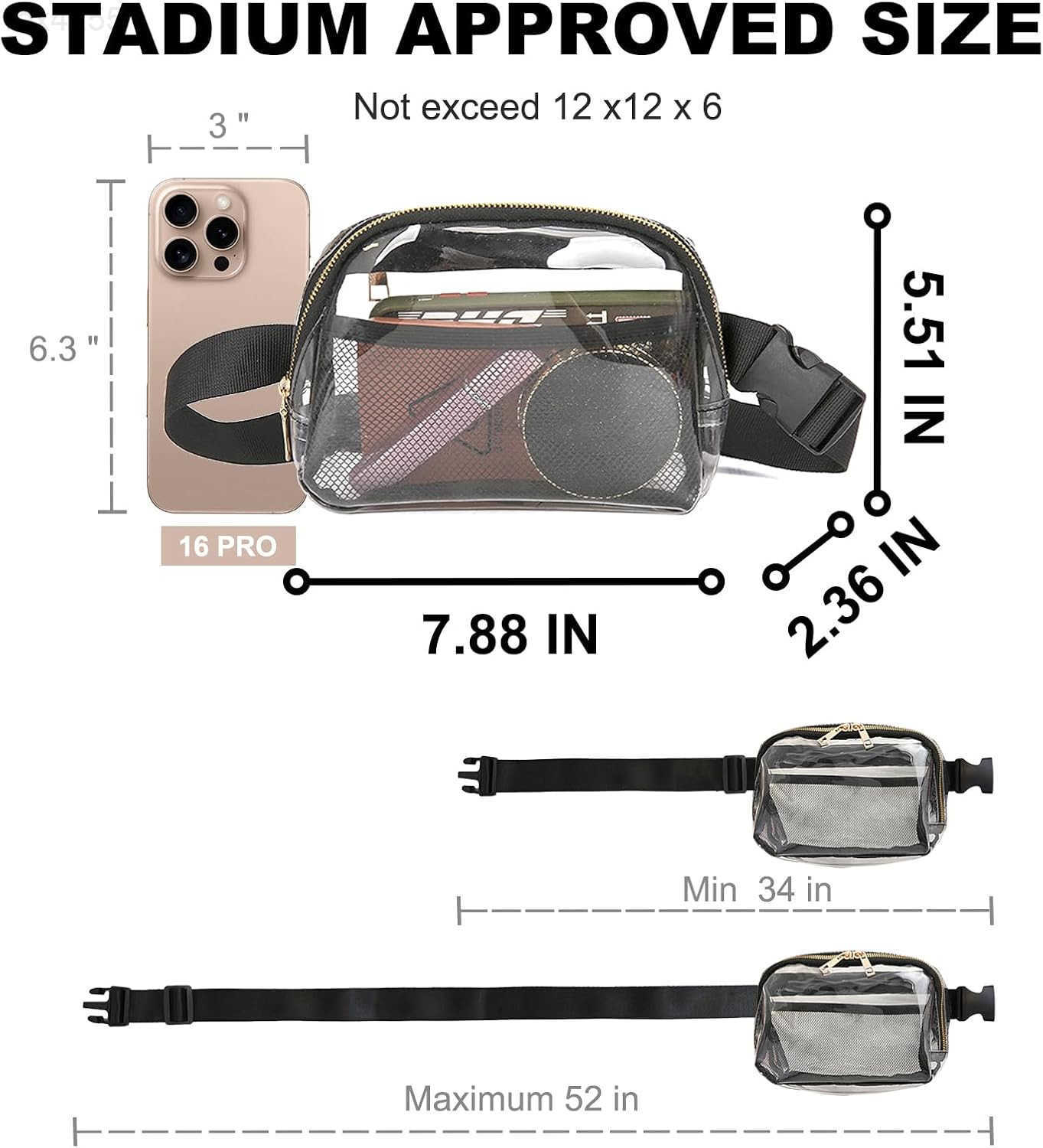 Clear Bag for Stadium Events Clear Fanny Pack for Women Stadium Crossbody Purse with Adjustable Strap TPU Waist Pack for Concerts Sports Travelling Hi