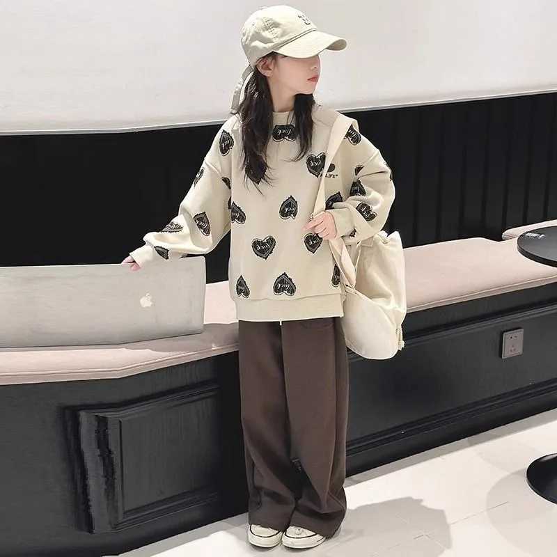 Print Sweatshirt Set Top Pants 2Piece Girl Outfit Elementary Student Clothes Children Fashion Girls Sets 7 8 Years Korean Two C250912