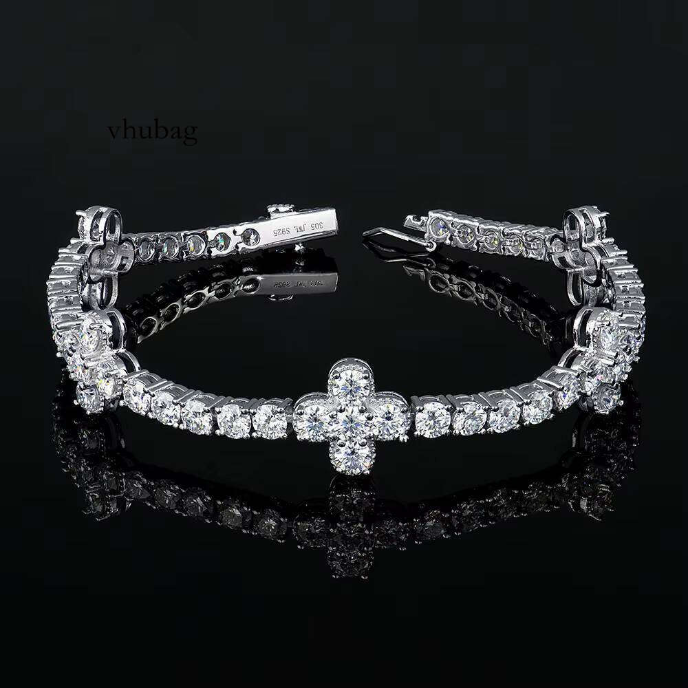 Manufacturers Wholesale Custom Jewelry Sterling Sier Flower Mossanite Moissanite Dia Hand Chain Charm Tennis Bracelet