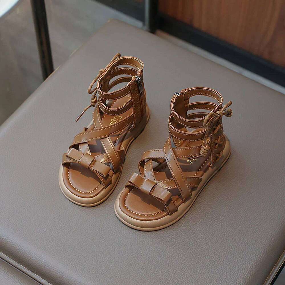 Girls Roman 2024 Summer New Fashion Soft Bottom Princess Little Girl Bow Sandals