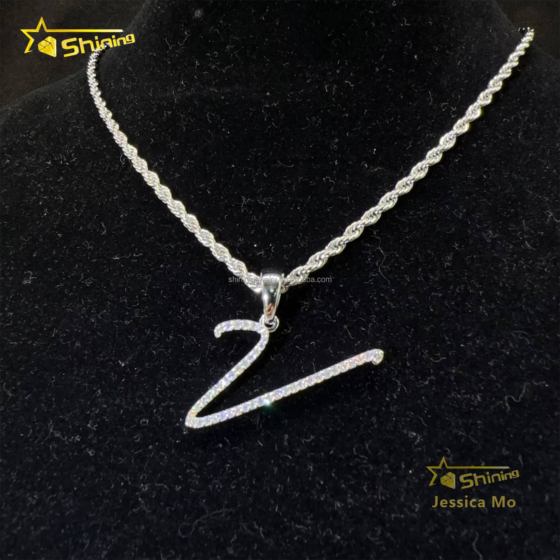 Fashion Unisex Elegant Luxury Jewelry GRA Certified 925 Sterling Silver FL Moissanite DIamond Initial Curve Letter Pendants