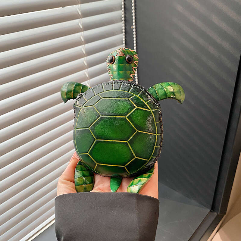 Turtle Coin Purse Small Bags Handmade Vegetable-Tanned Leather Simple Fashion Cute Turtle Handheld Crossbody Women's Bag Cartoon Top Layer Cowhid