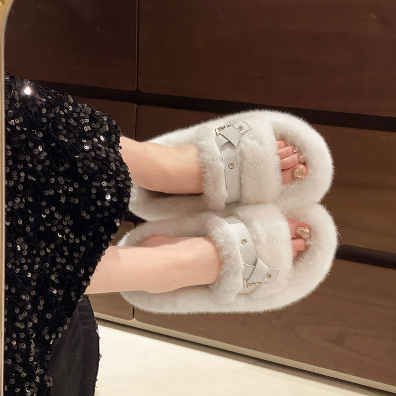 Designer thick-soled woolen slippers for women 2025 New autumn and winter, a niche and high-end French bestseller for outdoor wear. Free shipping