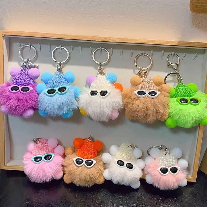 Mini Rex Rabbit Fluffy Key Chains Pom Pon Trinket Hanging Decoration Plush Animal Doll Bag Pendant Auto Keyring Lovely Presents M250912