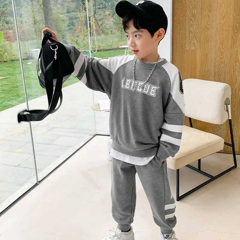 Boys Contrast Alphabet SweatshirtSweatpant School Kids 2PCS Tracksuit Child Jogger Outfit Student Active Workout Set 314 Yr C250912