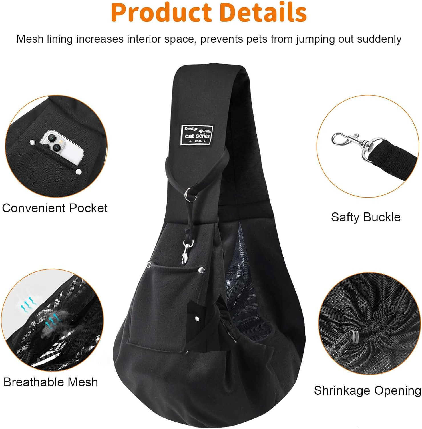 Dog Carrier Sling Cat Sling Carrier Small Dog Sling Carriers for 015 lbs Hands Free Puppy Carrier Sling Crossbody Pet Carrier for Travel Breathable Pa