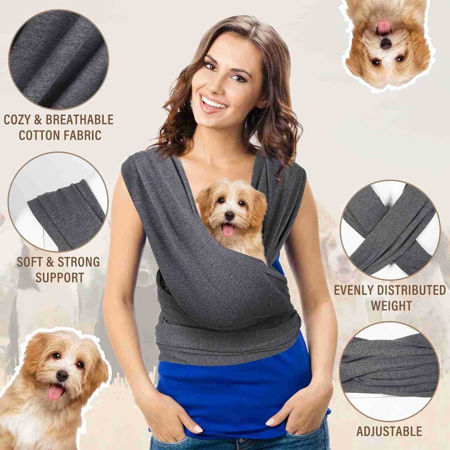 Cat Sling Carriers Front Facing Dog Sling Cat Wrap Carrier Chest Hands Free Size Adjustable Soft Cotton Swaddle Bag for OutdoorGreyW250912