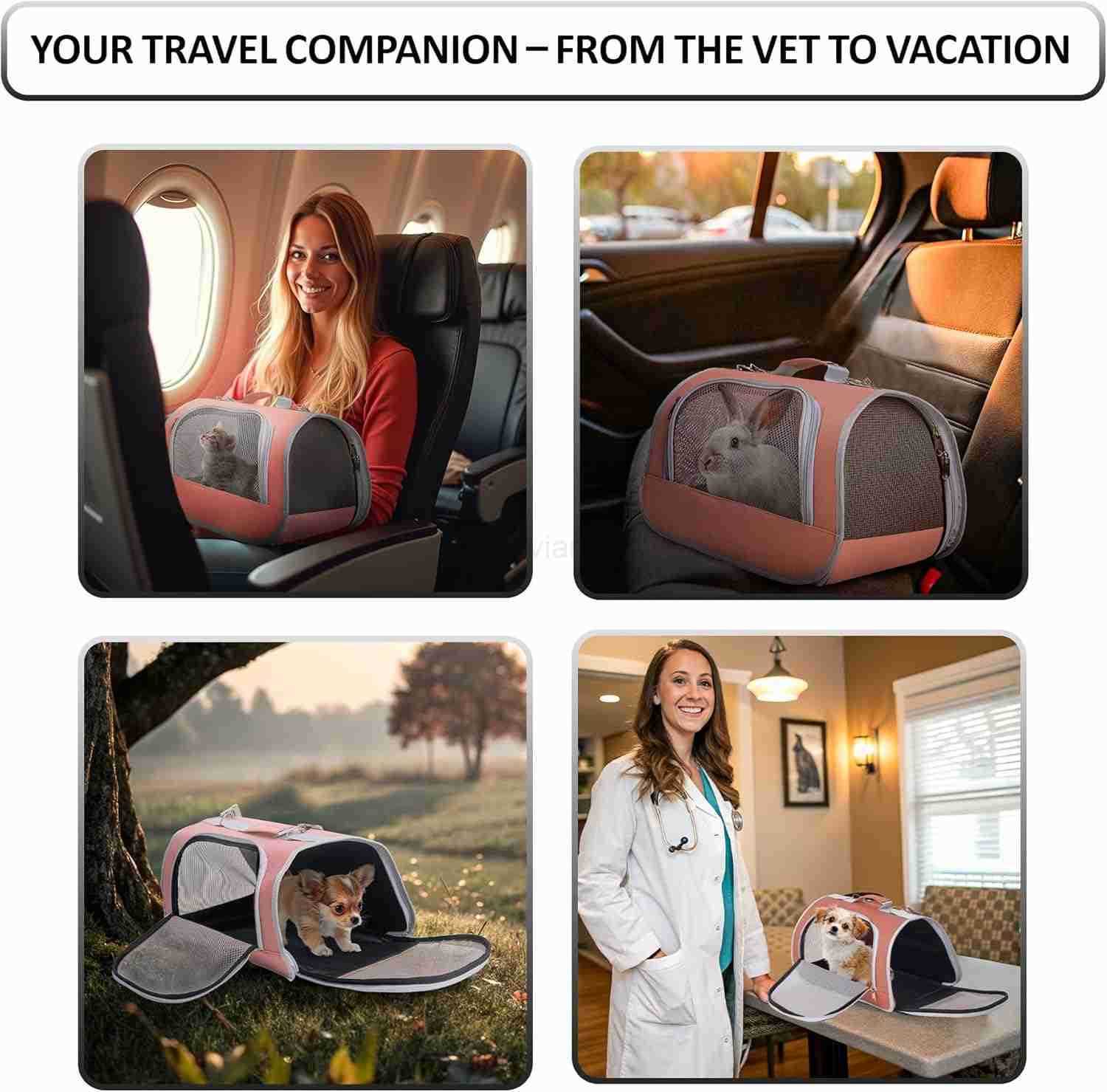 Small Pet Carrier for Cats or Small Dogs Dog Carrier Bag Folding Small Dog Carriers Travel Waterproof Pet Carrier Airline Approved Up to 10 lbs PinkW2