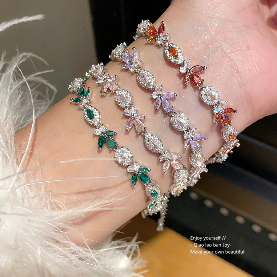 Silver - Toned Bracelet With Green Gemstone Leaf Accents And Rhinestone Details Delicate Daily & Elegant Jewelry Gift For Her Dainty And Stylish Acces