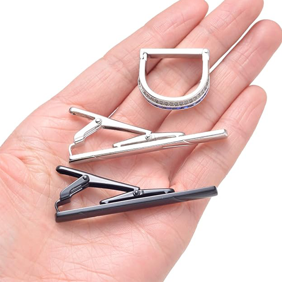 9Pcs Tie Clips for Men Square CZ Tie Tacks Clutch with Chain Necktie Silver Black Gold Tie Clips Link Chain for Wedding Meeting Business Anniversary T