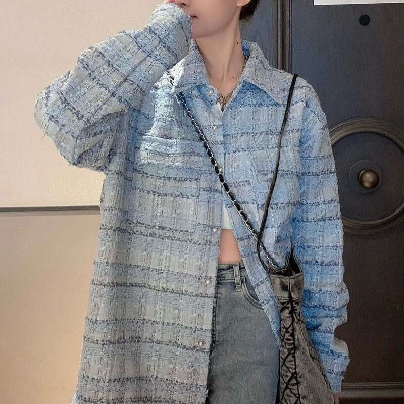 DHEssentials High-End Chanel-Style Coat Women, Autumn/Winter 2025, Pure Spring New Loose Mid-Length Long-Sleeve Top for Petite Figures