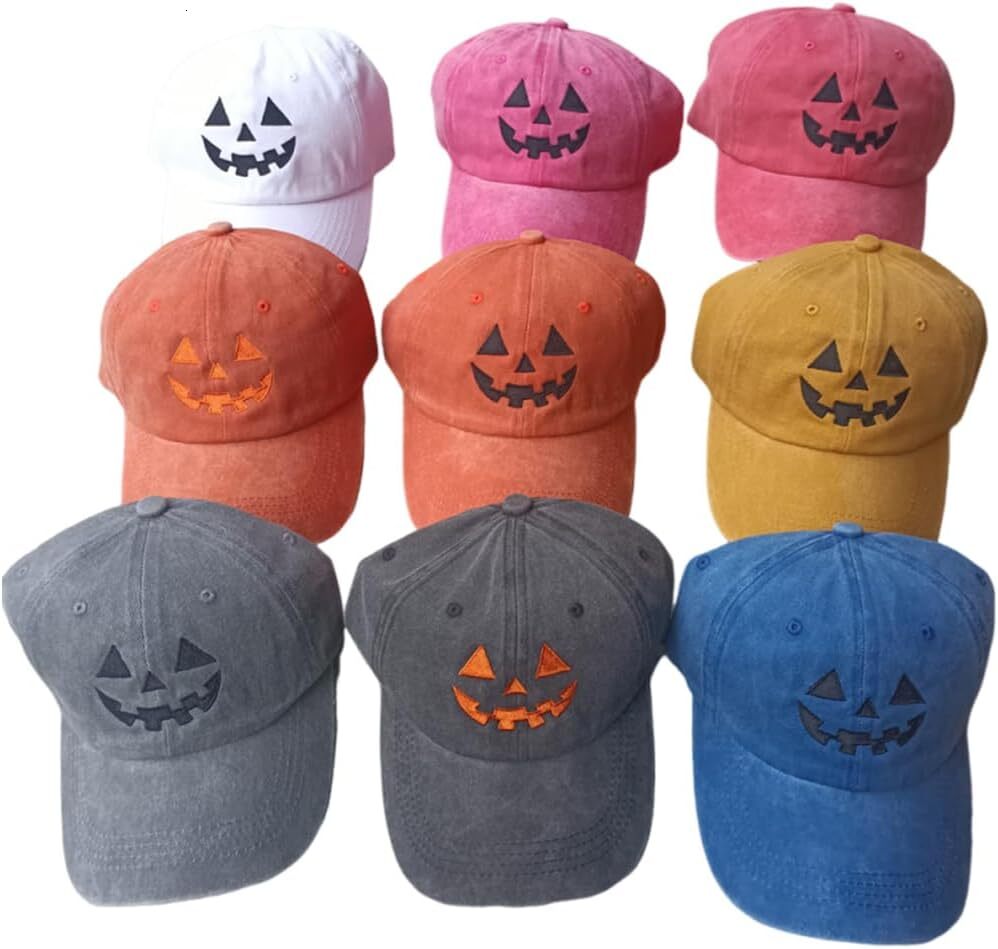 Unisex Autumn Halloween Face Baseball Hat,Jack-o lantern Pumpkin Embroidered Adjustable Spooky Season Cap