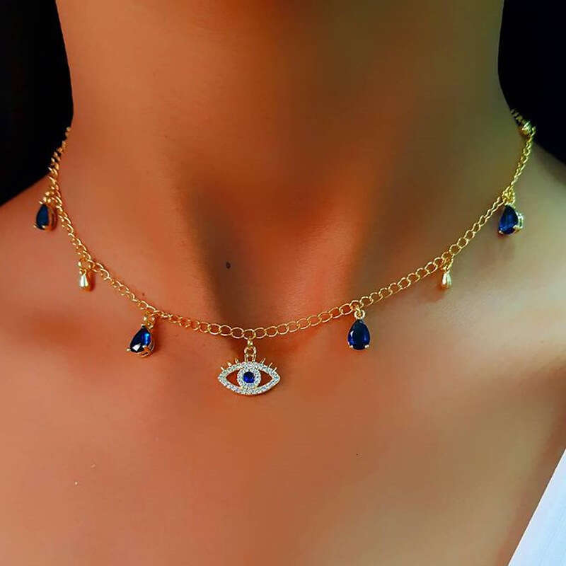 Devil's Alloy Necklace European and American Crystal Eye Jewelry Summer Gold-Plated Pendant for Women