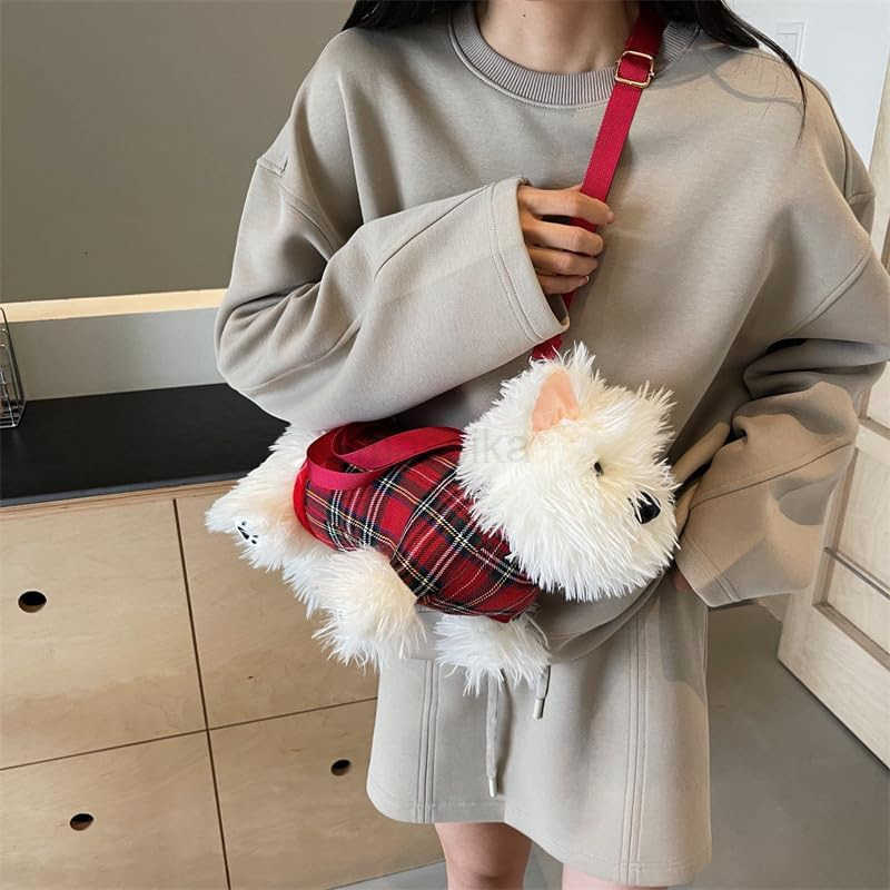 Dog Plush Crossbody Bag for Women Cute Furry Fuzzy Dog Purse Small Backpack Western Highlands Kawaii Stuffed Animal Bag M250912