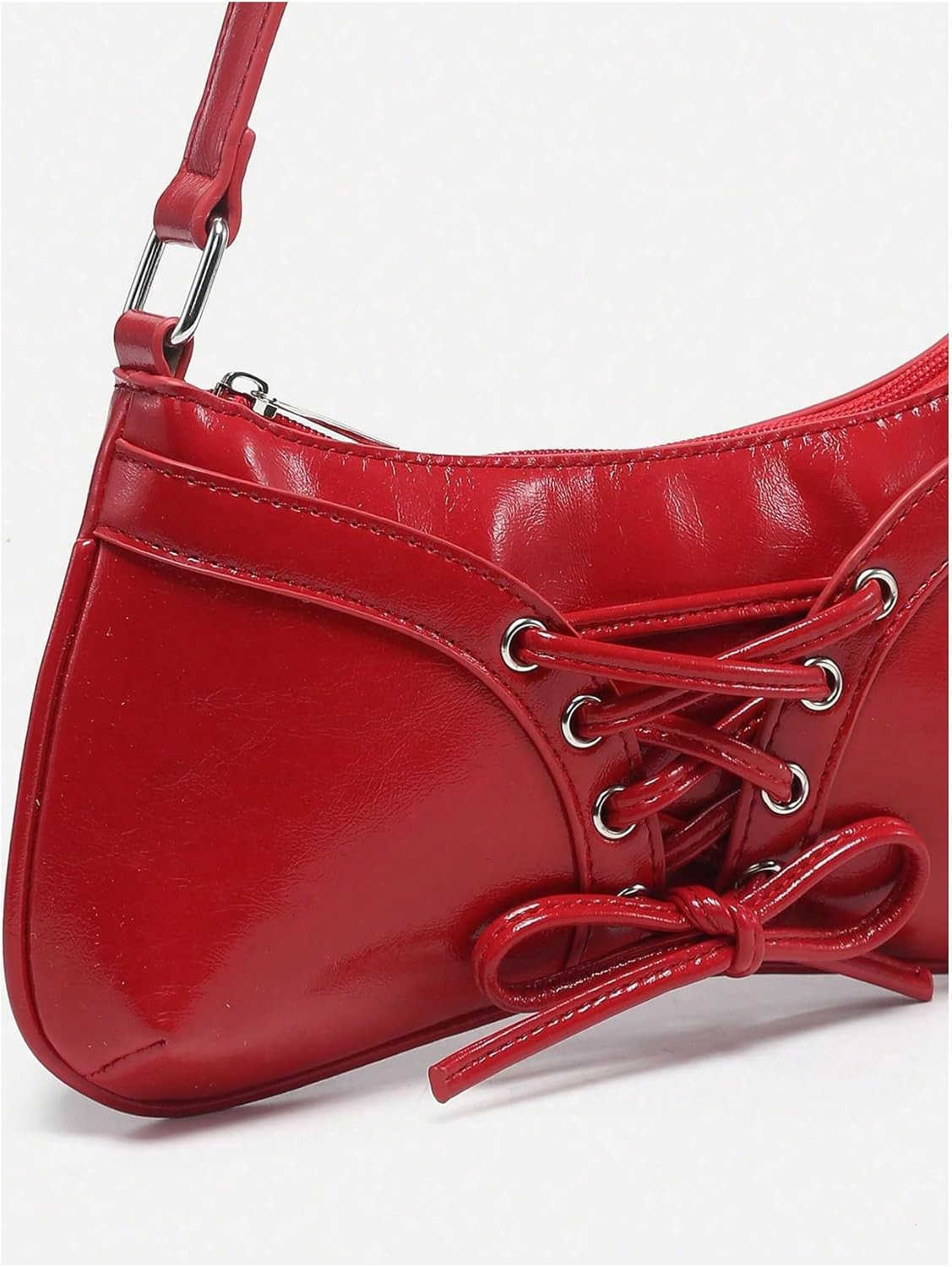 Womens Y2K Coquette Bow Tie Vintage Shoulder Bags Lace PU Leather Kawaii Purse Handbag M250912