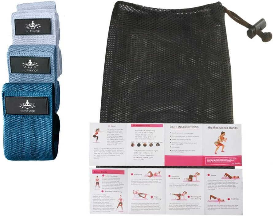 Yoga Large Resistance Band145 x315Fabric Exercise Loop Bands with Instruction Guide and Carry Bag Set of 3 W250912