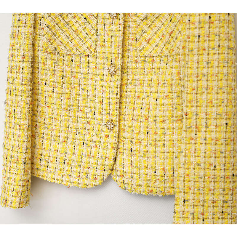 DHEssentials Yellow Summer New Light Luxury Woven Chanel Style Jacket for Women Thin Casual Versatile Short Cardigan