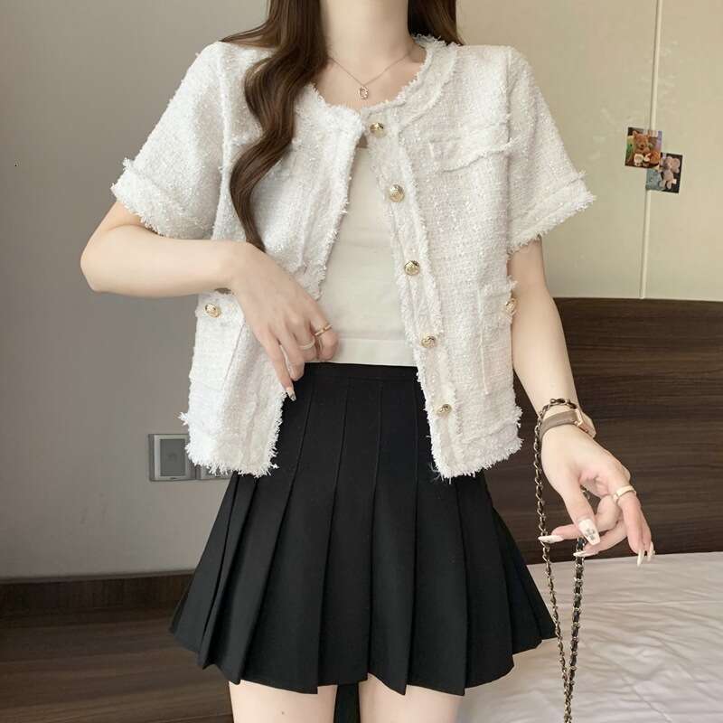DHEssentials Elegant and Stylish Chanel-Style Jacket Summer New Tweed Fringe Versatile Short Sleeve Top for Women