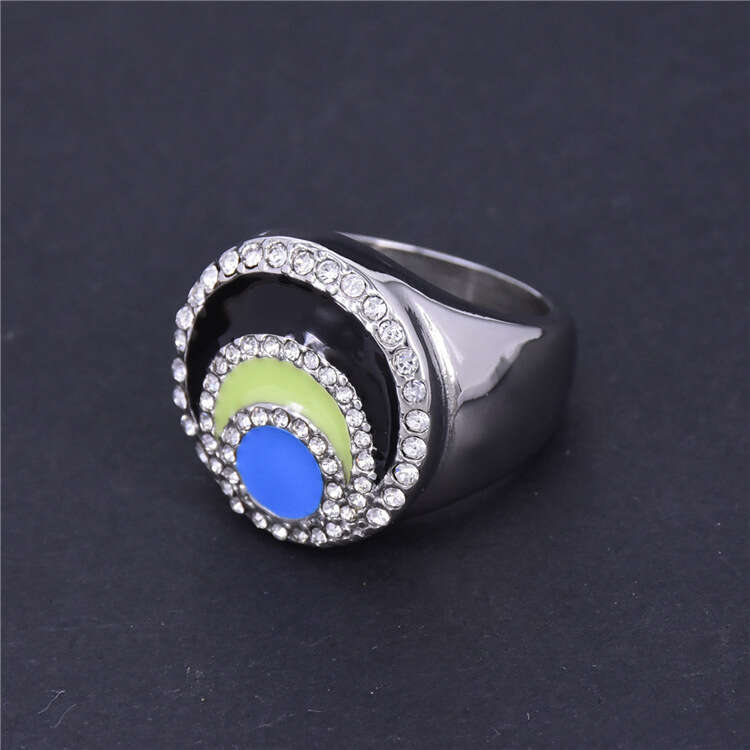 Exotic Style Hand Jewelry Trendy Oil Drop Colorful Inlaid Rhinestone Cast Women's Stainless Titanium Steel Ring