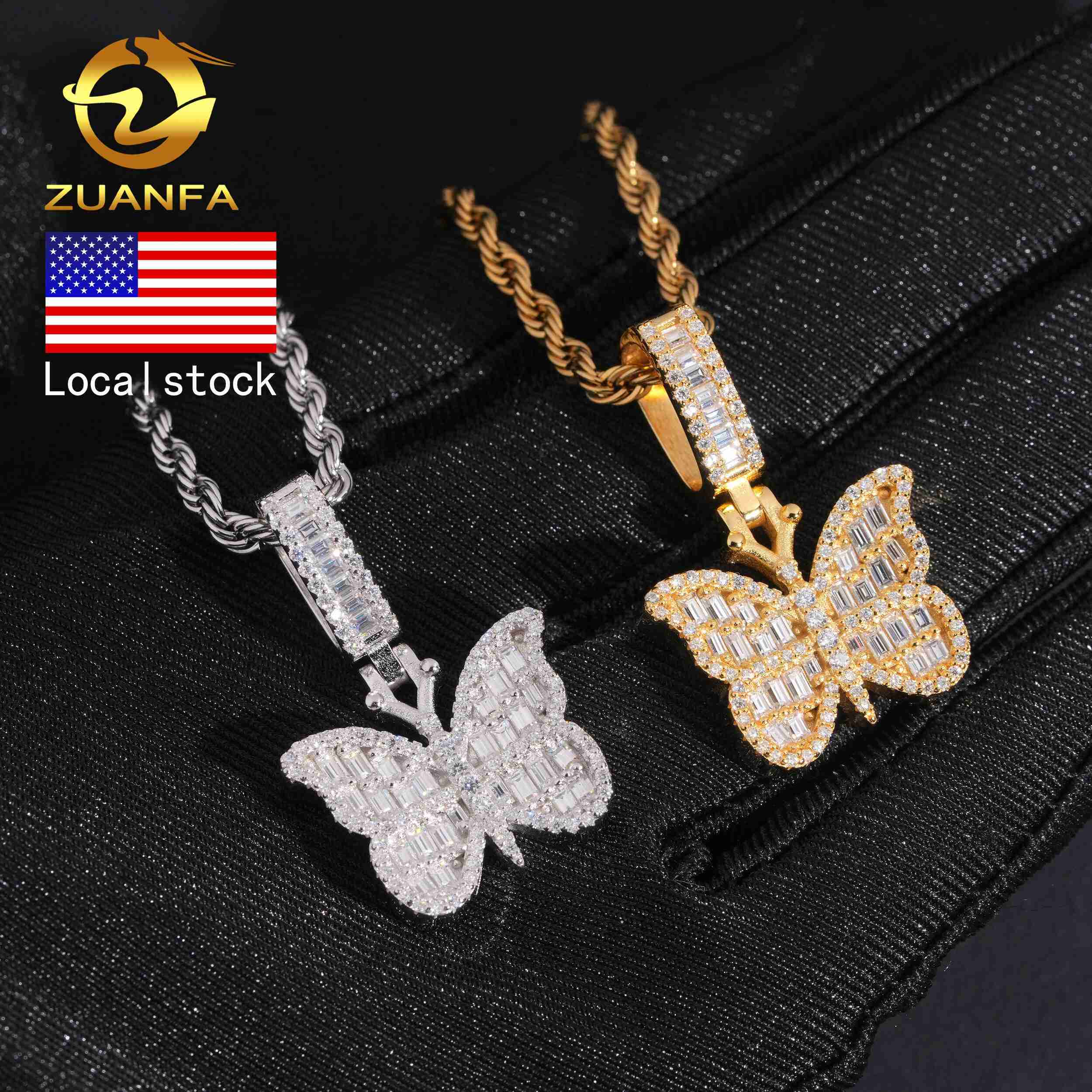 48 Hours Shipping 925 Silver Jewelry GRA Certificate Iced Out Butterfly Hip Hop Moissanite Diamond Pendant
