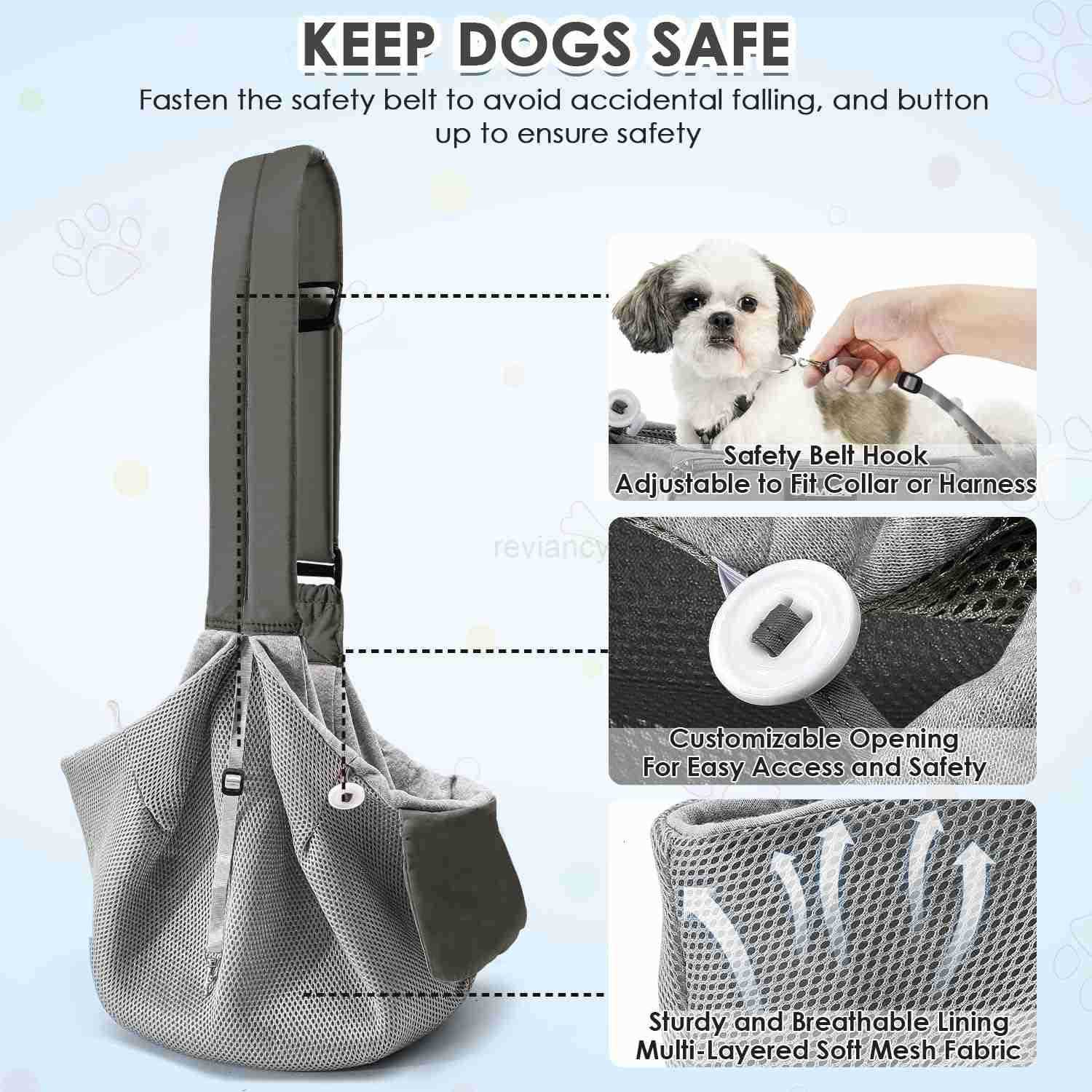 Dog Slings for Small Dogs Adjustable Breathable Puppy Sling with Window Pet Purse with Storage Pocket Safety Leash Fits for Small Dogs Cat up to 12lbs