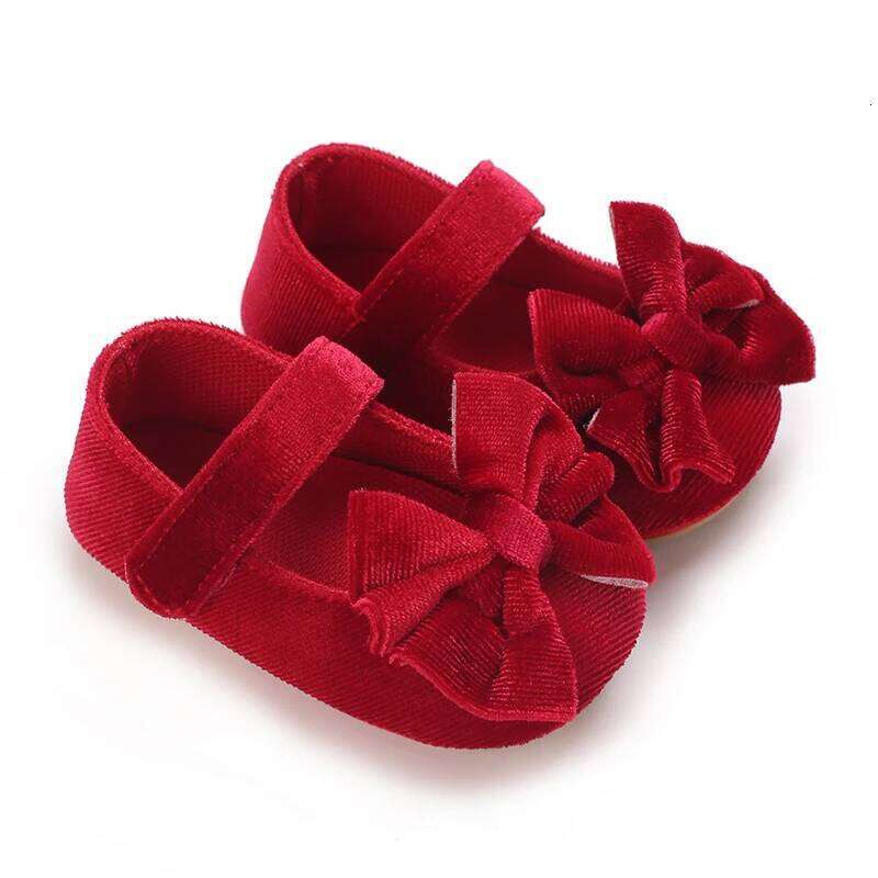 Spring and Autumn Girl Baby Classic Fashion Red Theme Cute Bow Princess Shoes Rubber Sole Anti slip Comfortable Walking Sh