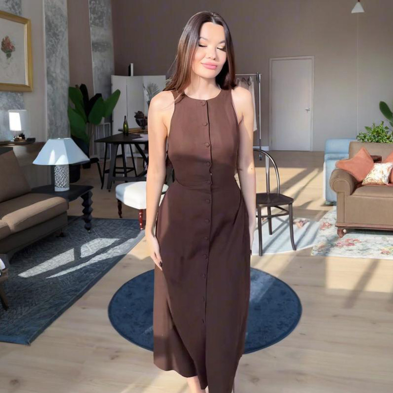 CL1653 New Slim Fit Women's Sleeveless Button Waisted Temperament Fashion Dress