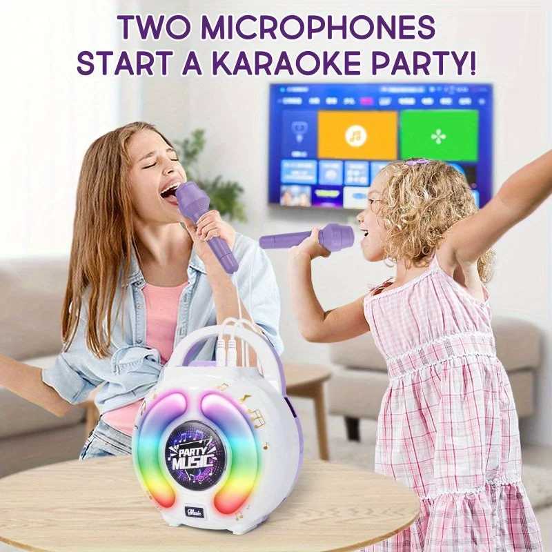 Karaoke Machine with 2 Microphones Kid Portable Karaoke Music Toy with Light Recording Voice Change Function for Girls Boys Gift C250912