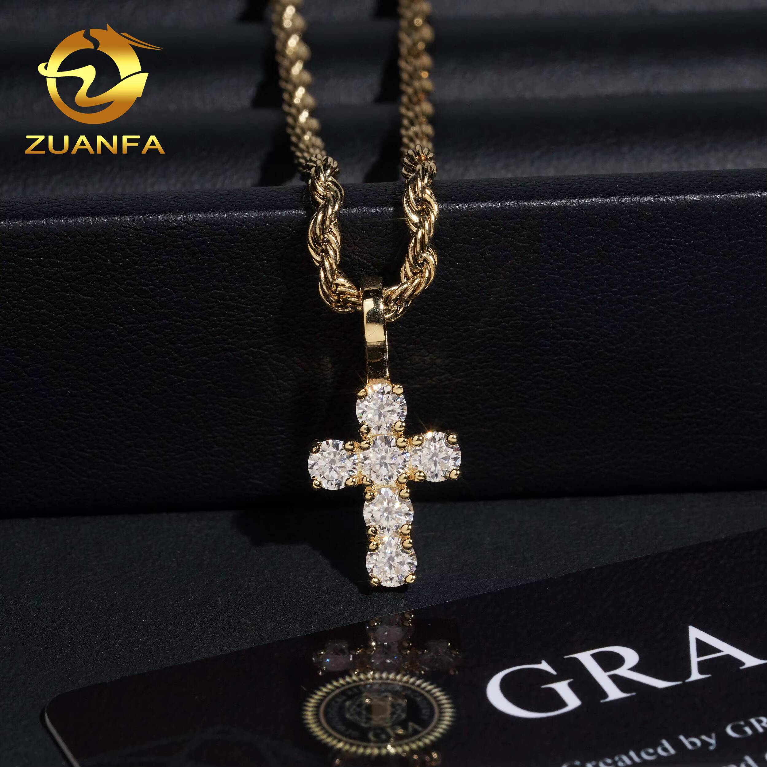 Gold Plated 925 Sterling Silver Hip Hop Iced Out Pass Diamond Test Gra Certificate Moissanite Cross Pendant