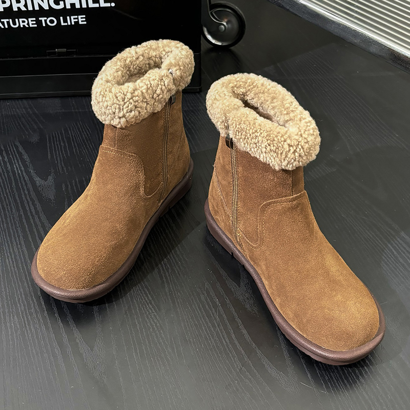 Winter Matte cowhide leather Thickened Insulated Snow Boots Wool-Lined Fleece-Lined Short Boots