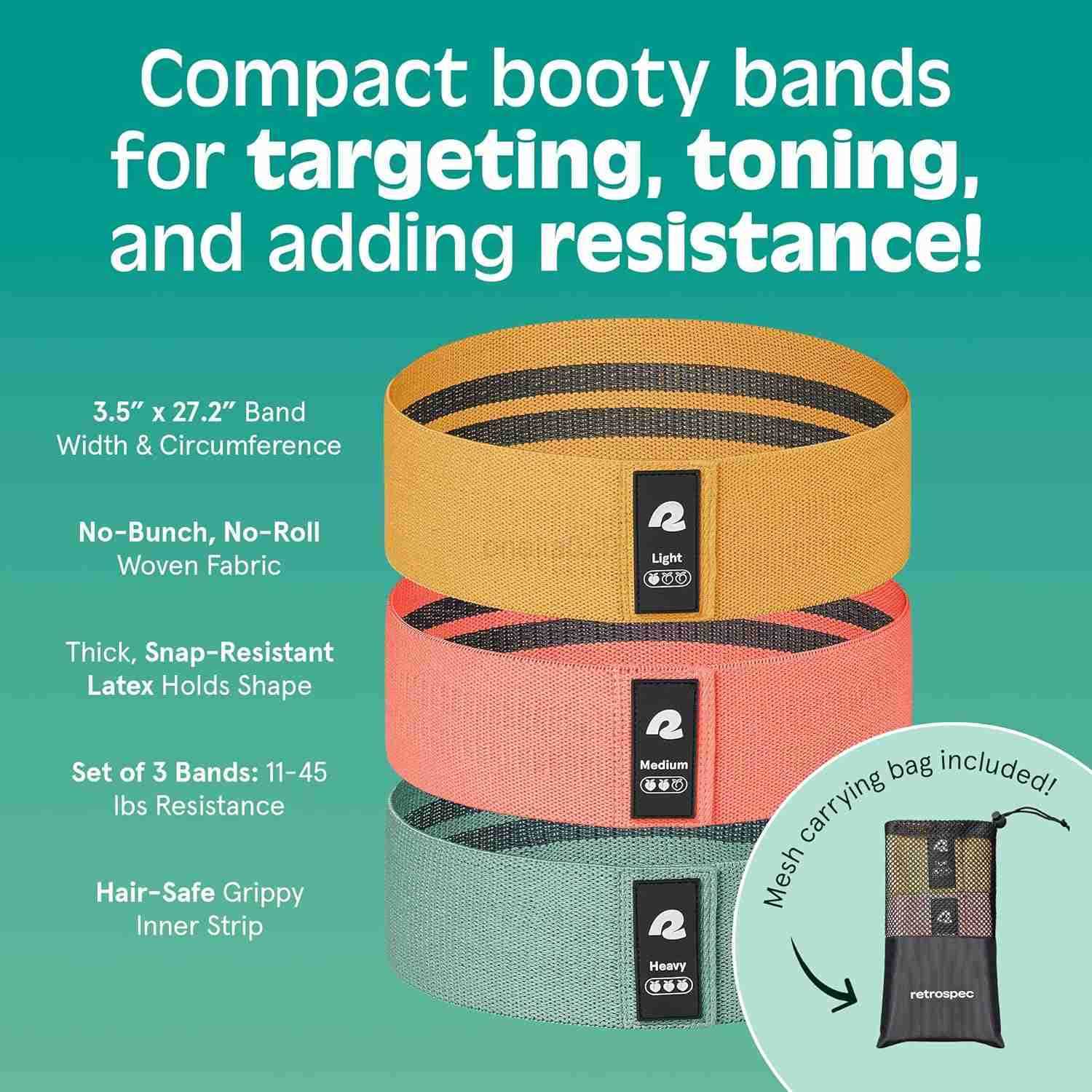 Retrospec Engage Booty Bands Resistance Band Set for Working Out Exercise Lightweight Portable for Men Women W250912