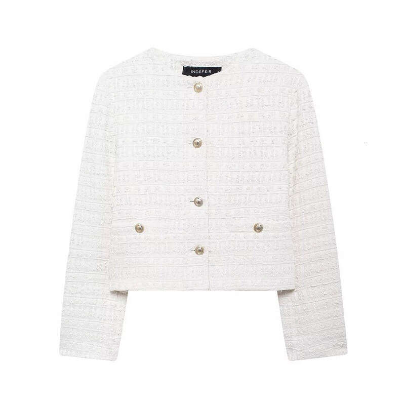 DHEssentials Autumn Winter Women's Little Chanel Beige Textured Round Neck Long Sleeve 2024 New Style Coat