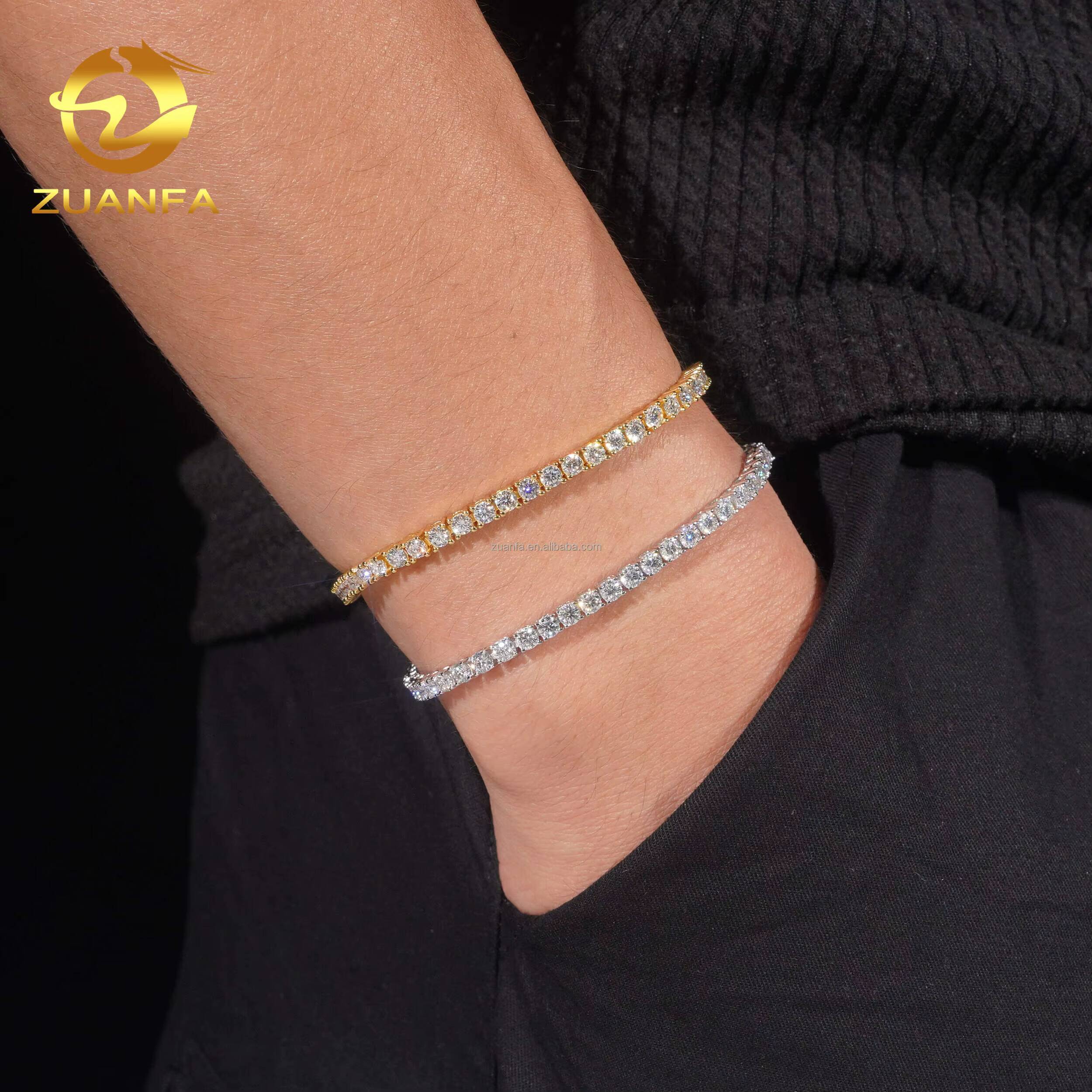 Ship in USA Warehouse Stock 3mm 925 Solid Silver Hip Hop Iced Out VVS1 Moissanite Diamond Cluster Tennis ChainBracelet