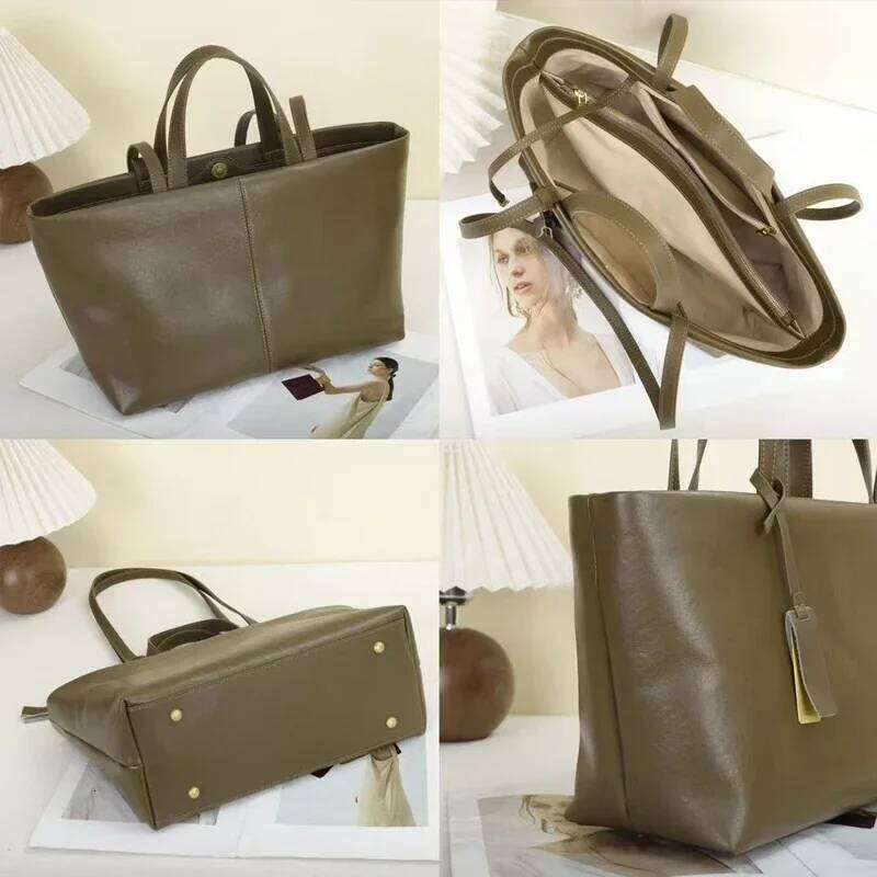 Women Cow Leather Retro Shoulder Bags Lady Casual Real Natural Cowhide Bag Female High Capacity Design Commuting Handbag