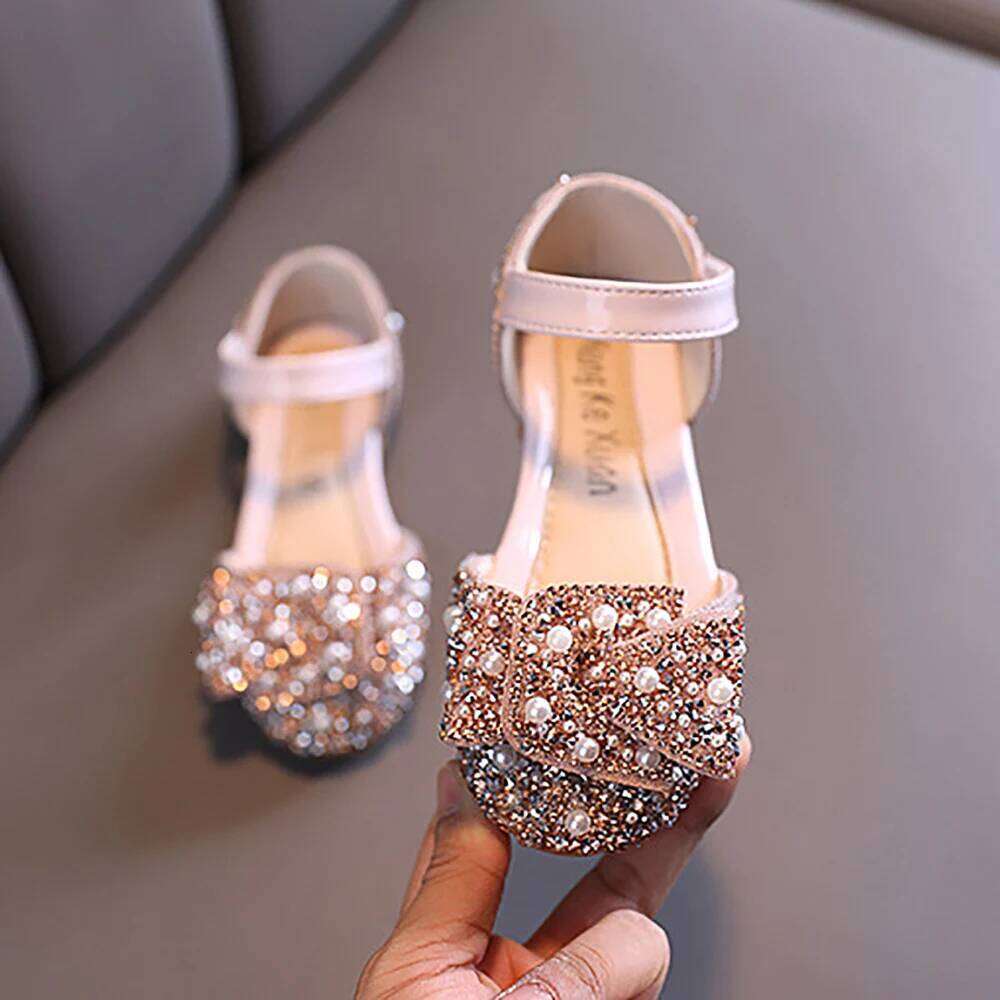 Girls 2024 Single Spring and Autumn New Pearl Rhinestone Bow Dance Performance Shoes Sandals