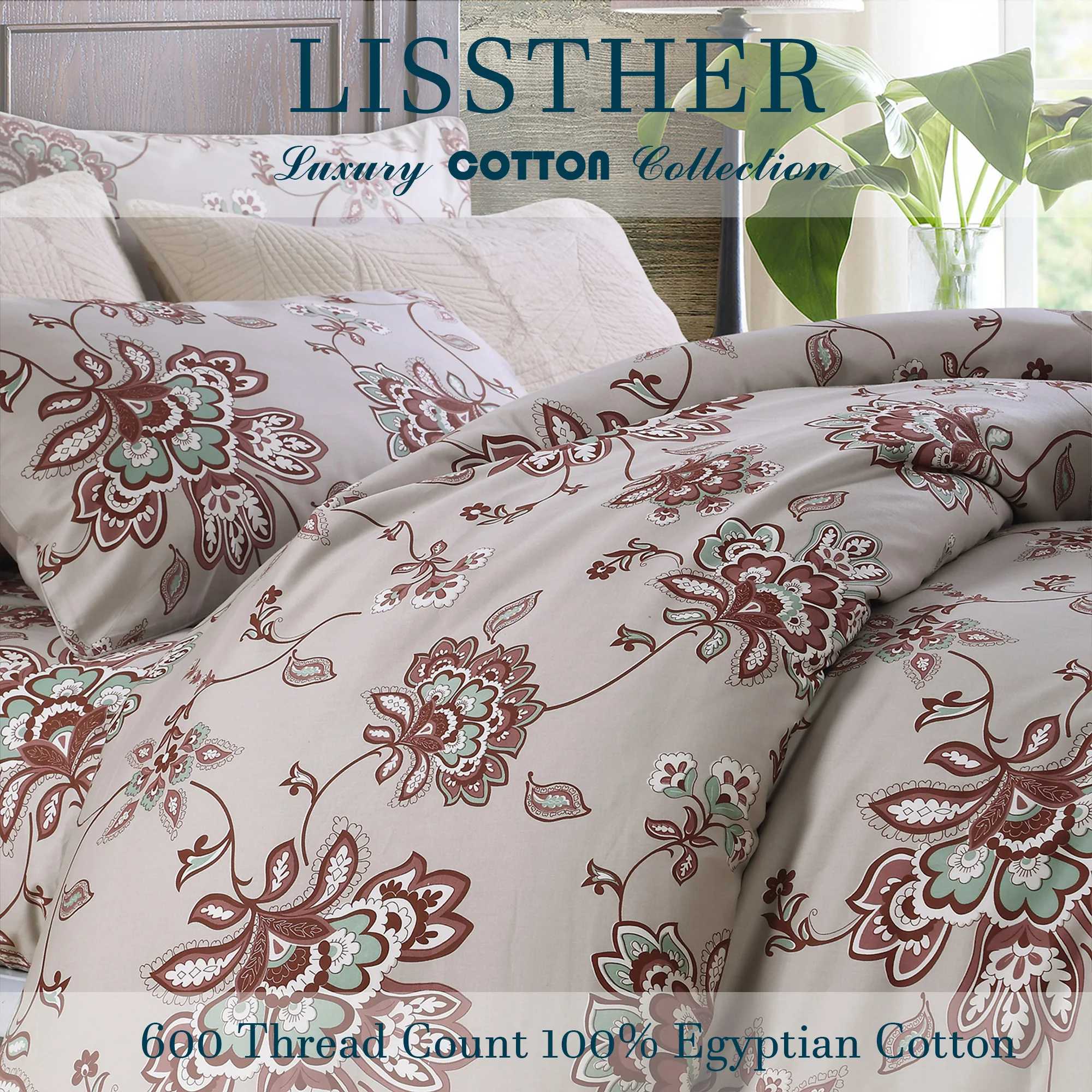 3pcs 600TC 100 Egyptian Cotton Duvet Cover Set Vintage Dark Red Boho Damask Floral Soft SkinFriendlyNo Inserts C250912