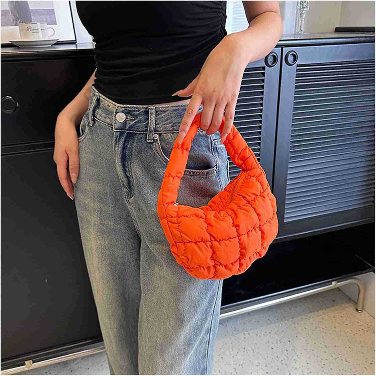 Puffer Bag Women Mini Quilted Cute Bubble Handbag Crescent Wrist Satchel Y2k Purse M250912