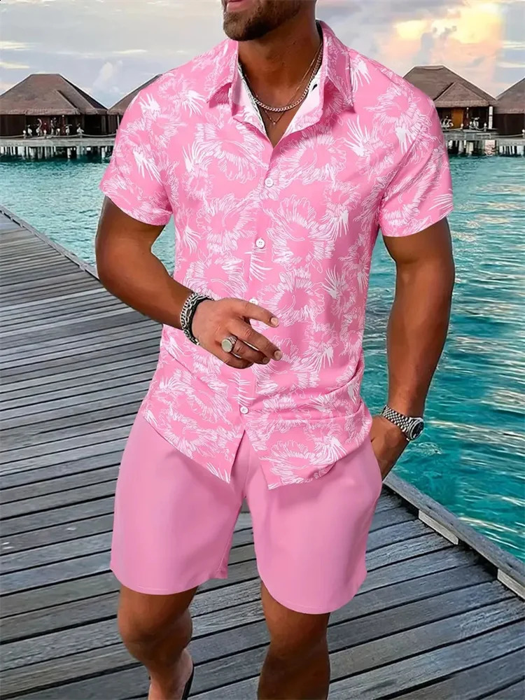 Mens Shirt Short Sleeve Shorts Set Elegant Mens Printed Lapel Short Sleeve Summer Casual Beach Street Holiday Clothing 250911