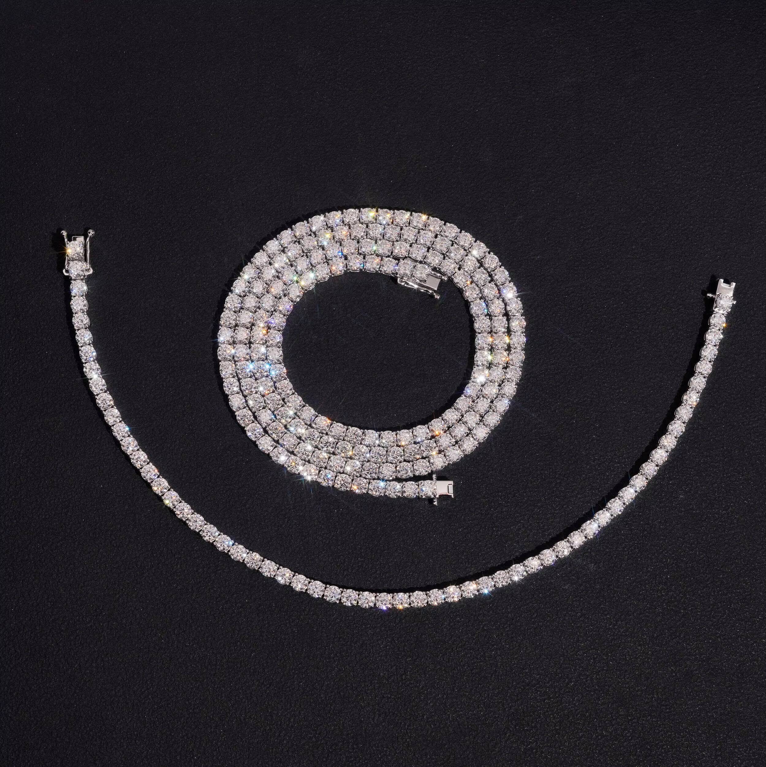 Pass Diamond Tester Men Jewelry 10K Real Gold VVS Moissanite Diamond Tennis Chain 3MM