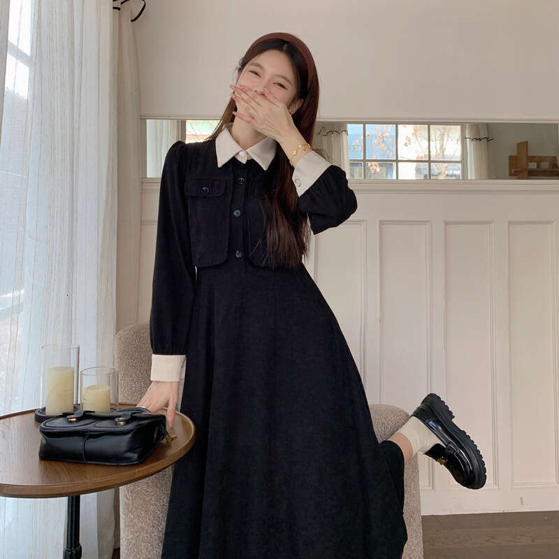 DHEssentials Zipper Back Neck Ribbon Chanel Style High-end Elegant Fake Two-piece Dress