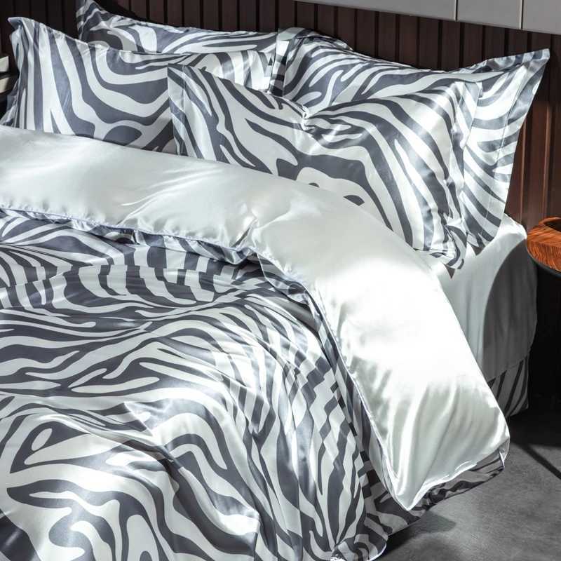 Luxury Blending Natural Mulberry Silk Bedding Set High End Satin Smooth Duvet Cover Set Double King Queen Size Bed Sheets Set C250912