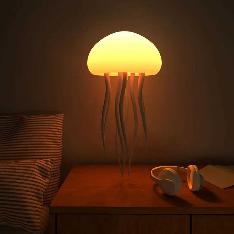 Jellyfish LED Night Light RGB Adjustable Color Active Tentacle USB Rechargeable Bedside Lamp with Polished Base Jellyfish Lights C250912